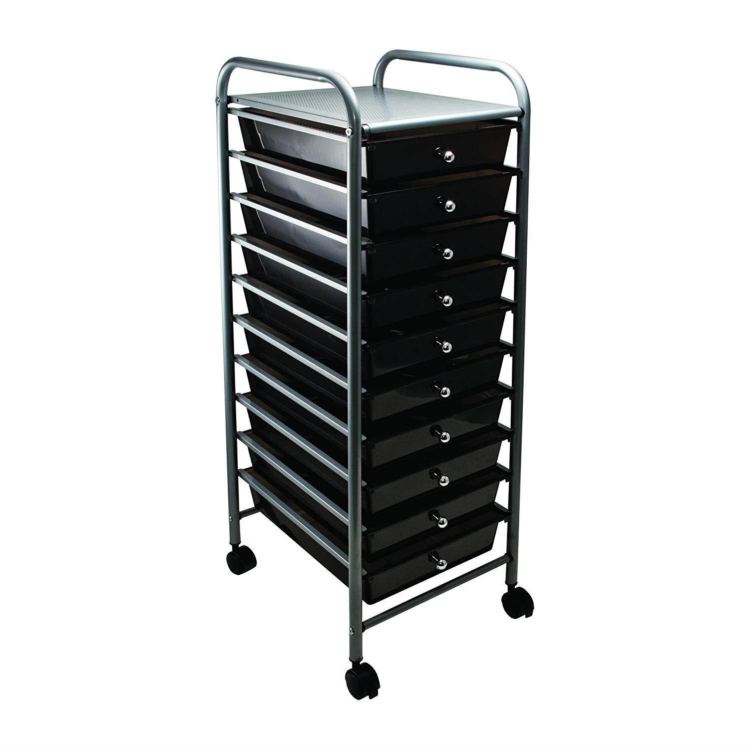 ADVANTUS 10-Drawer Rolling File Organizer Cart, 37.6 x 13 x 15.25 Inches, Smoke (34007)