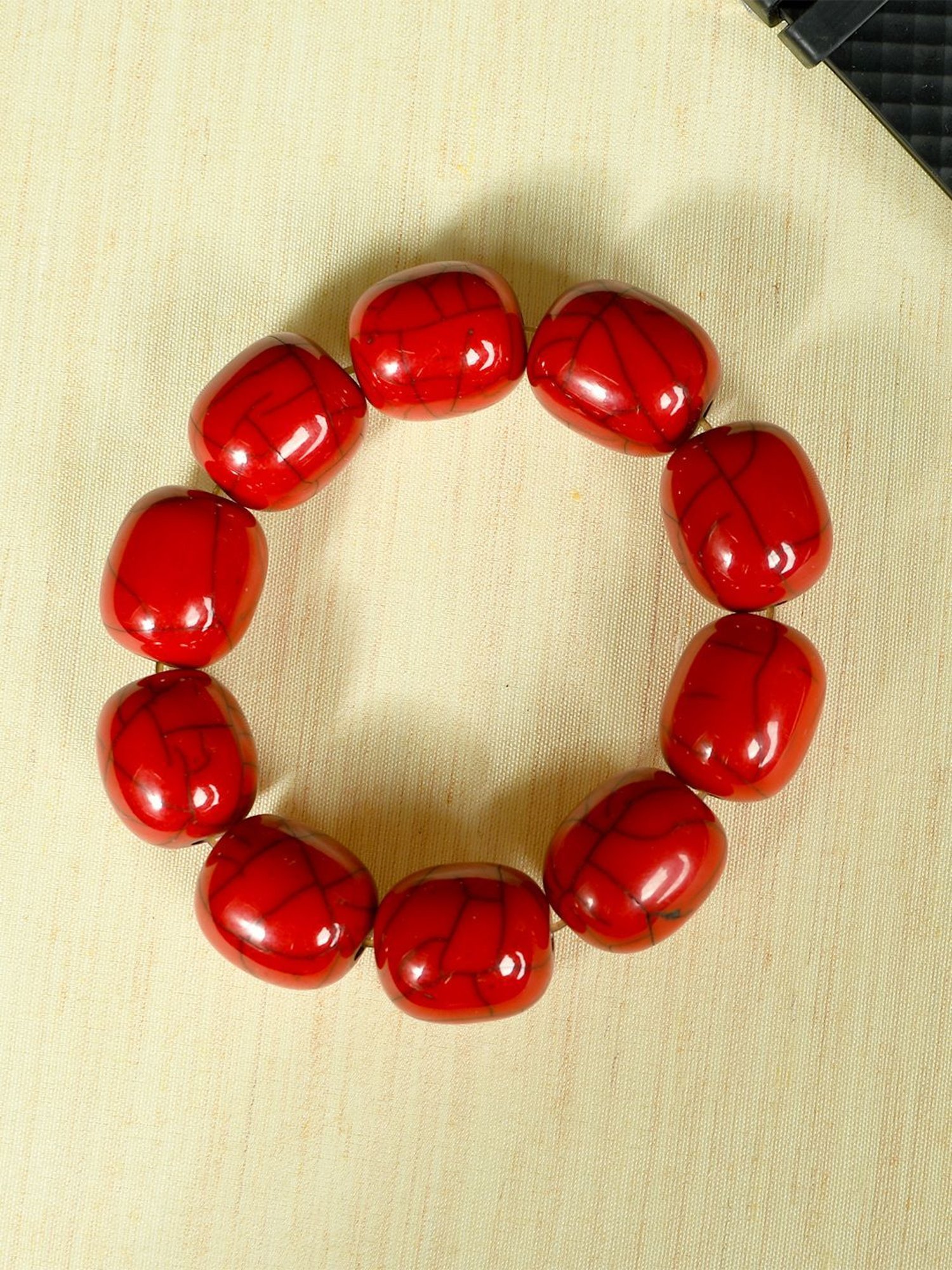 IMLI STREET Red Artificial Stone Stretchable Bracelet for Women