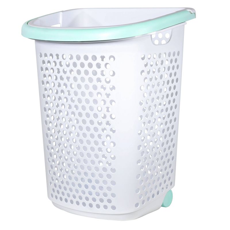 Rolling Laundry Hamper White with Handles Turquoise - Room Essentials™