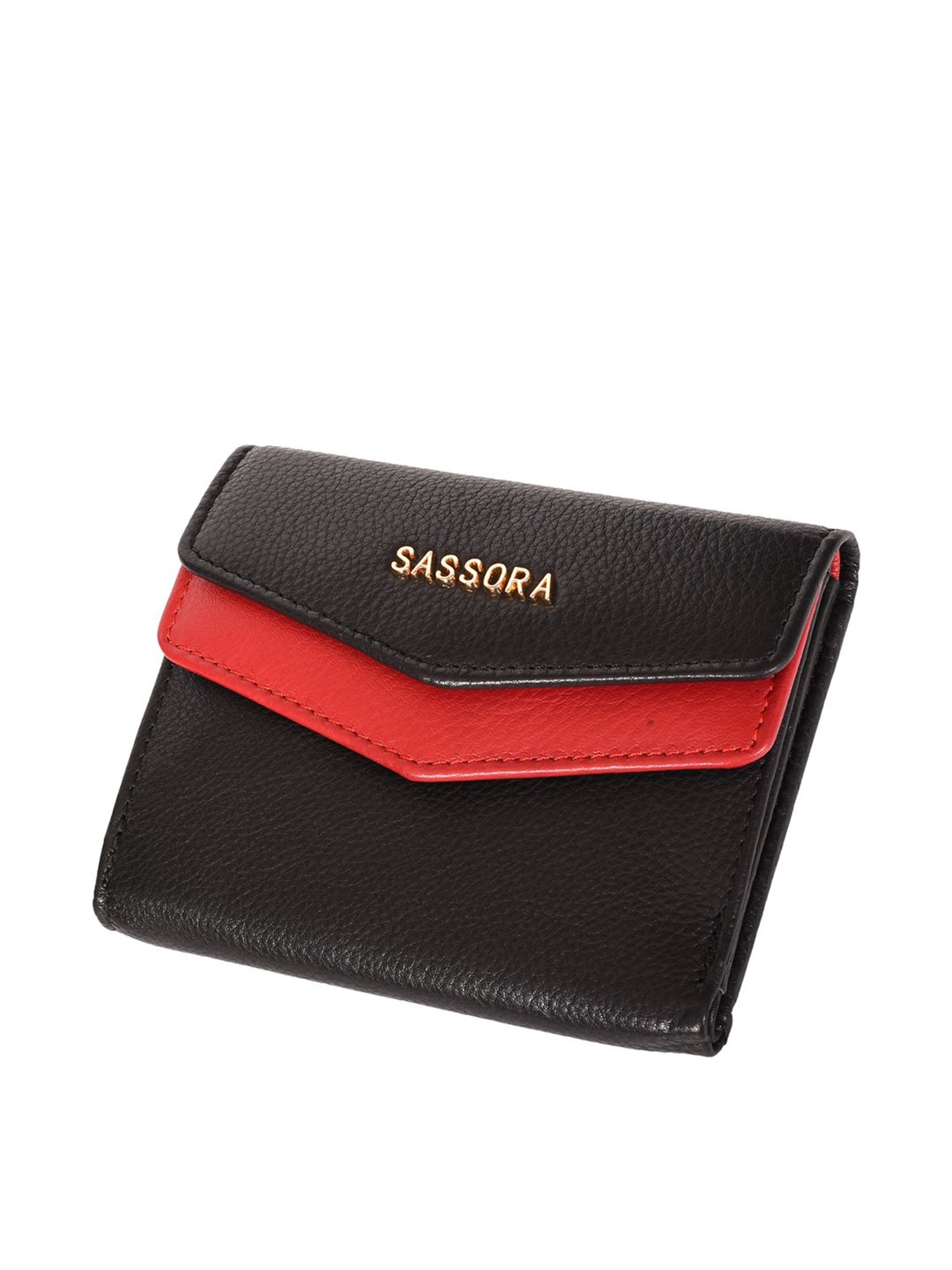 SASSORA Black & Red Solid Rfid Tri-Fold Wallet for Women