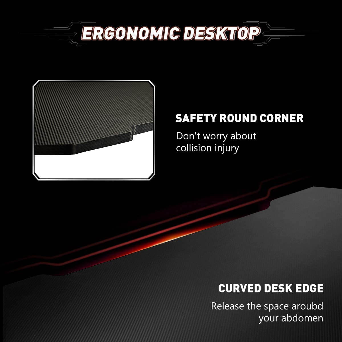 43 inch Gaming Computer Desk, Home Office PC Desk, Z-Shape Racing Style Game Station with Double Cable Manage Hole, Sturdy Ergonomic E-Sports Desk with Cup Holder and Headphone Hook, Black