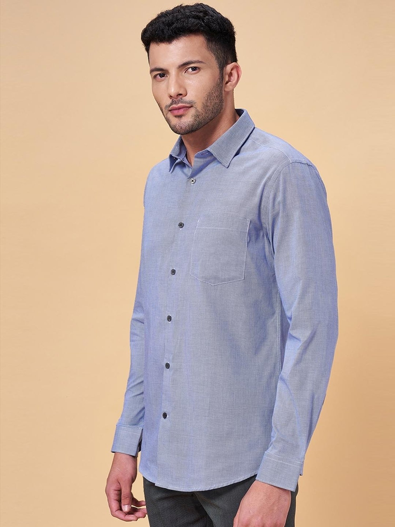 Peregrine by Pantaloons Dark Blue Cotton Slim Fit Shirt