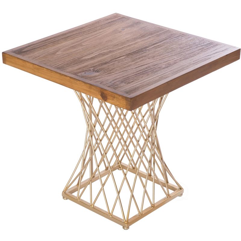 Bold Tones Modern Square Wood and Gold Metal Side Table