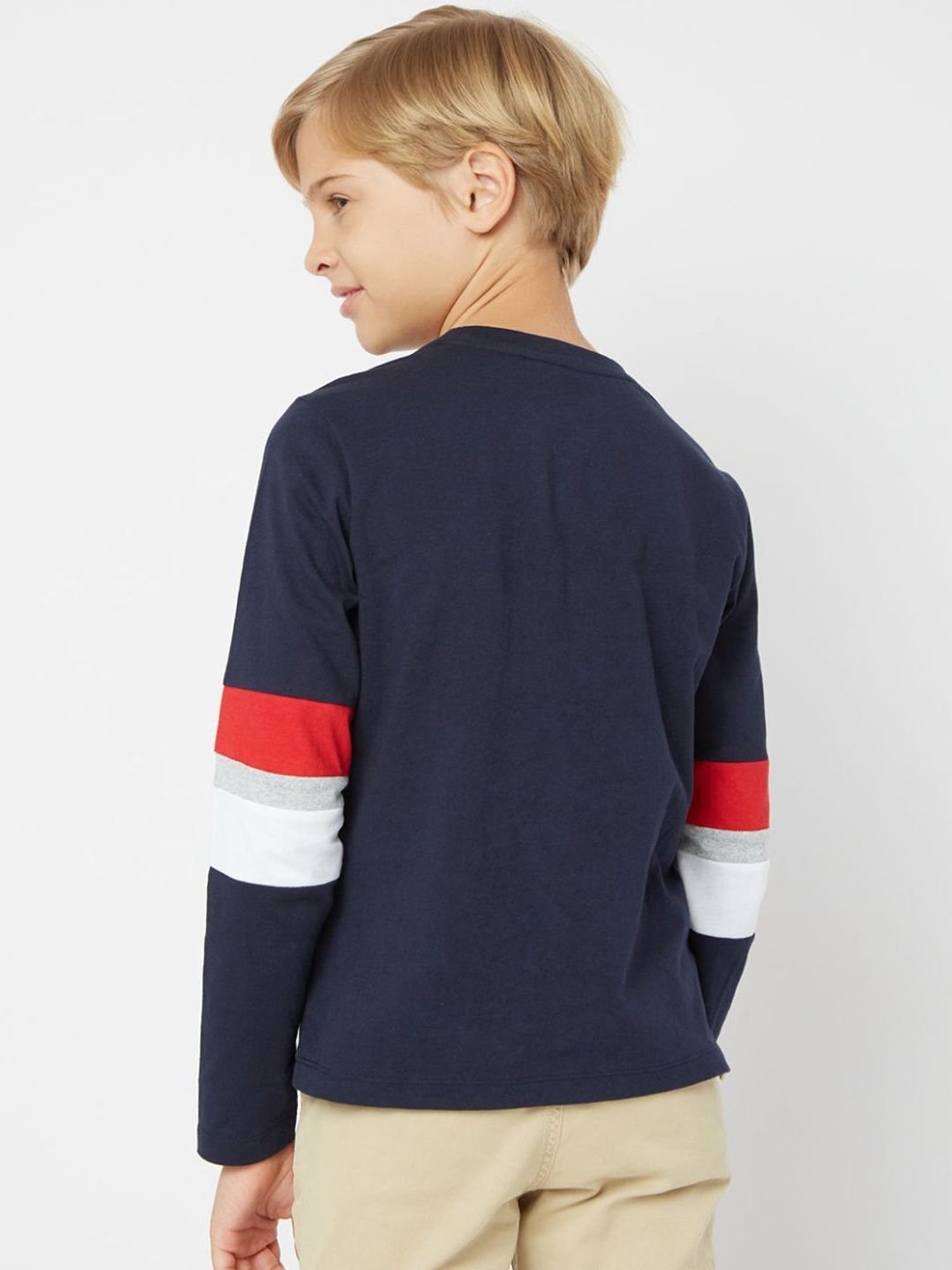 GAS Boys Navy Cotton Printed Full Sleeves T-Shirt