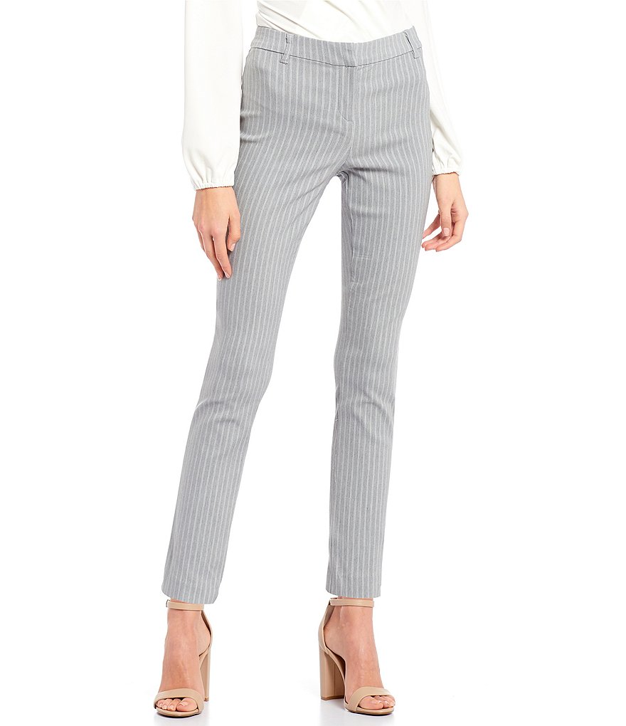 Takara Pin Stripe Front-Zipper Ankle Pants