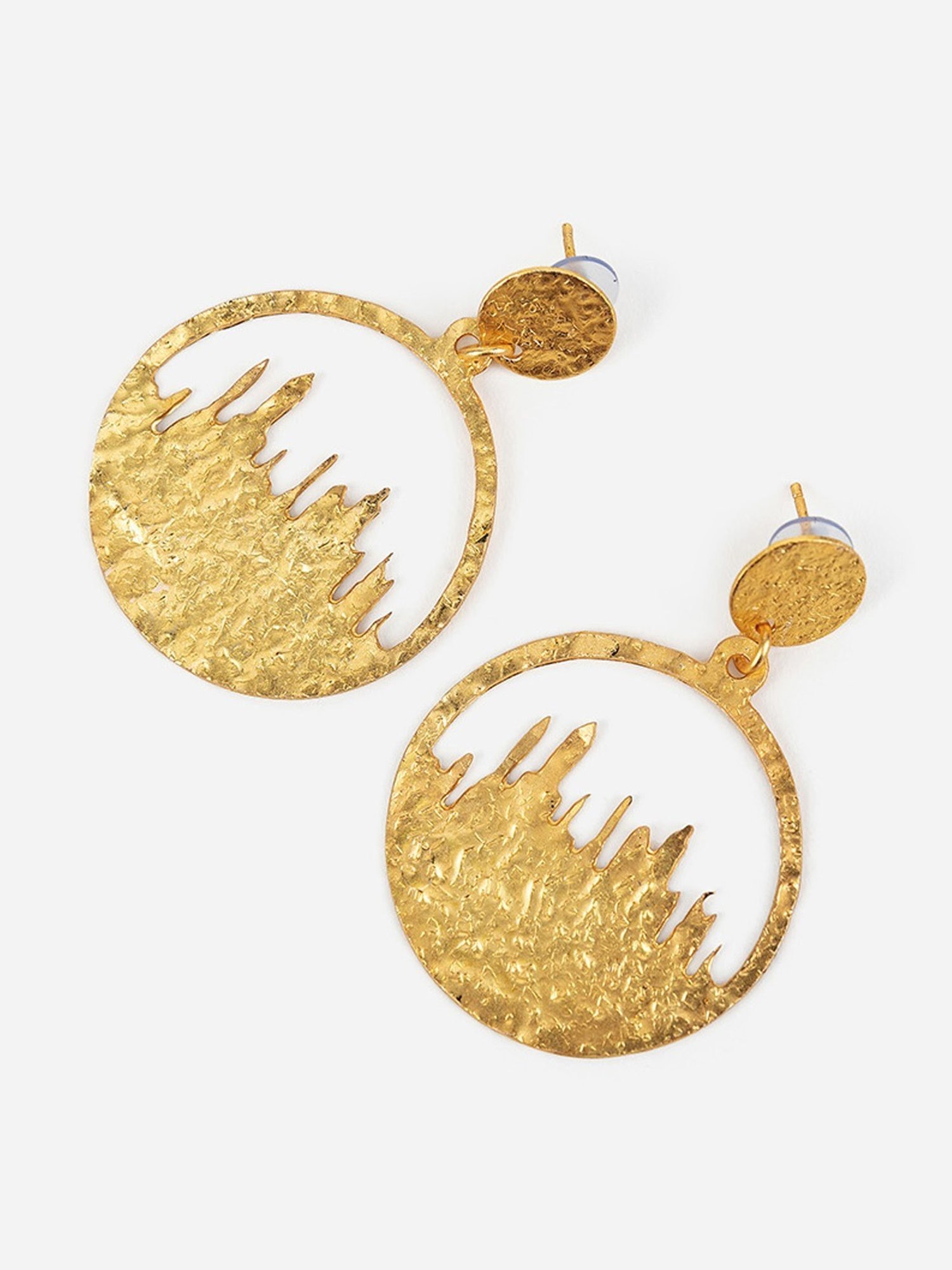 Priyaasi Hammered Texture Golden Dangler Earrings