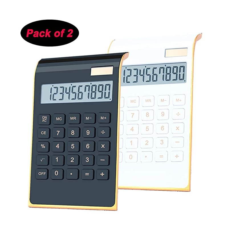 Desktop Calculator,  10-Digit Dual Power Handheld Desktop Calculator with Large LCD Display Big Sensitive Button (New Black & White, Pack of 2)