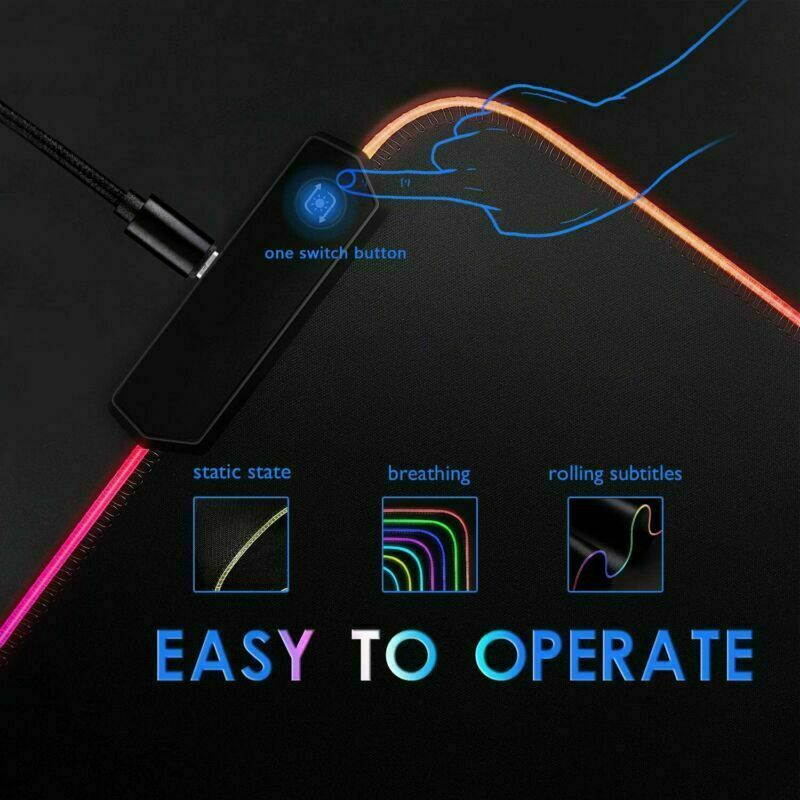 LED Gaming RGB Mouse Pad Large Smooth Surface Anti-Slip USB Charging Mouse Mat