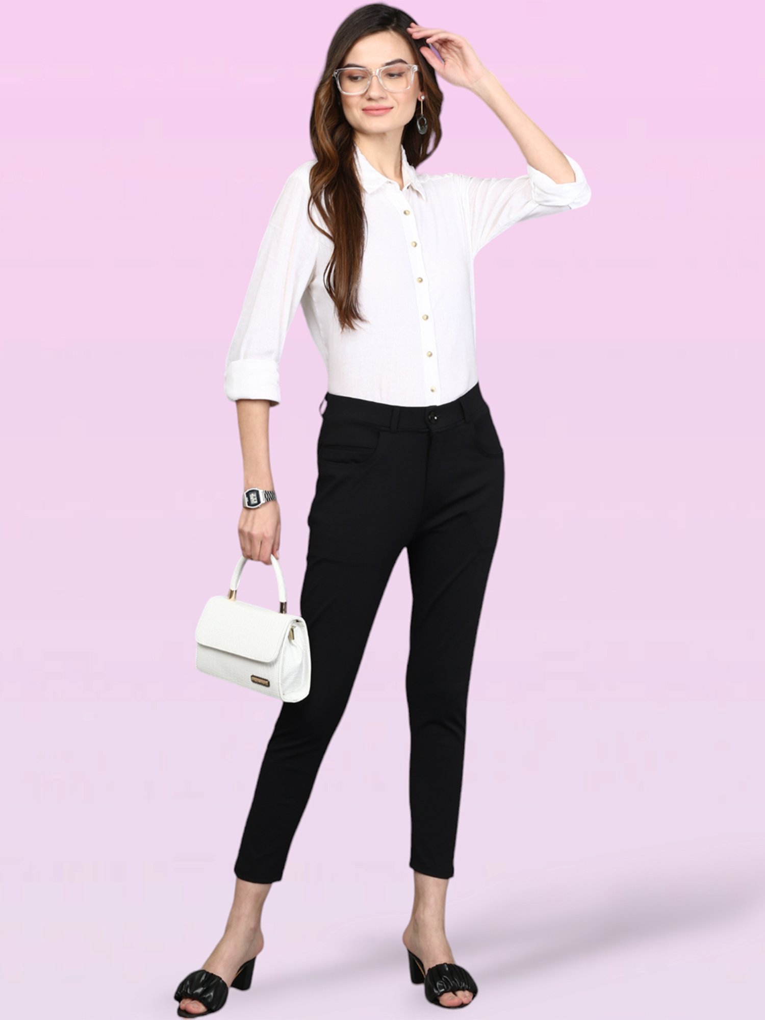 FITHUB Black Slim Fit High Rise Trousers