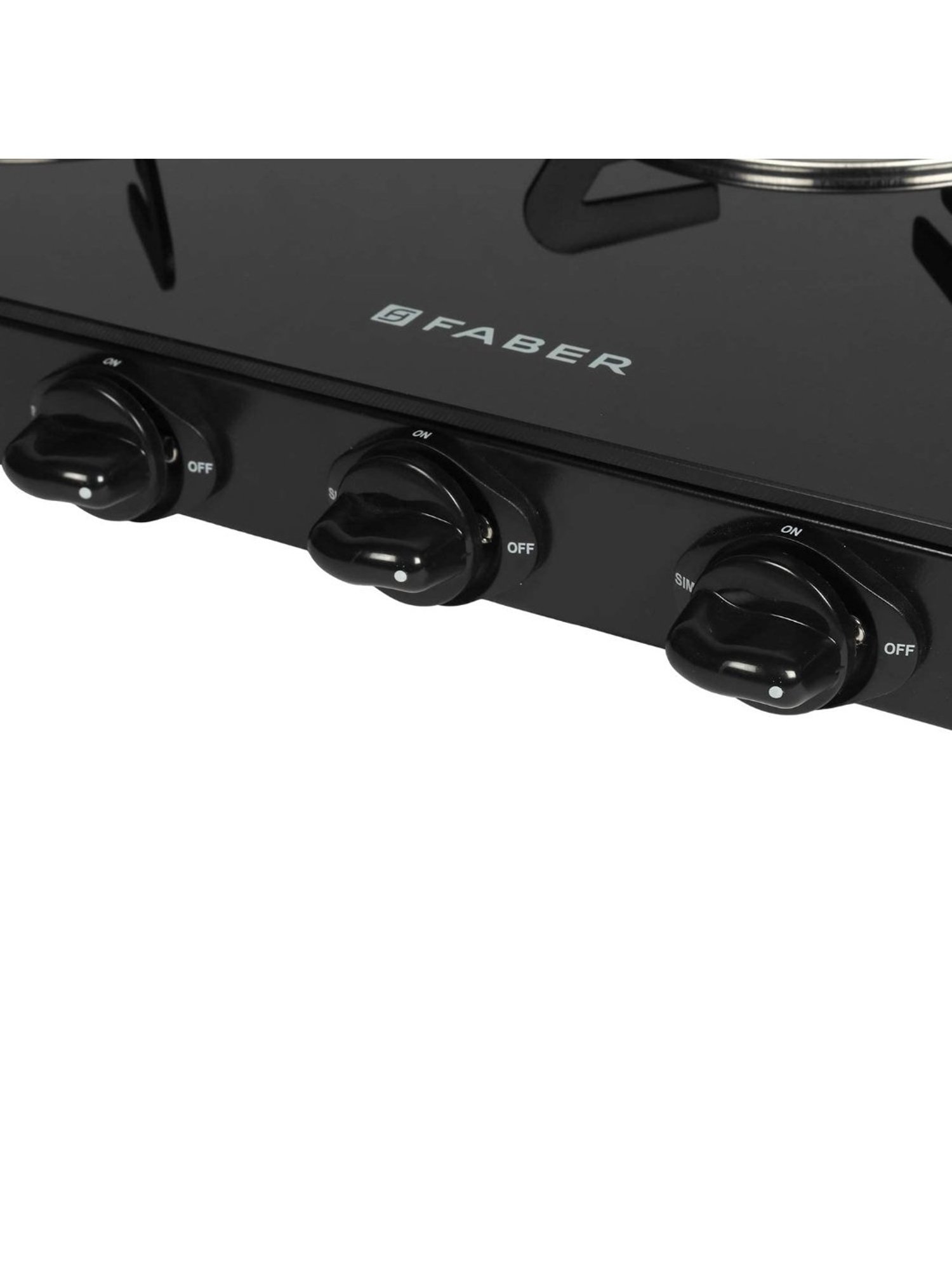 Faber Glass Top 3 Burner Gas Stove with Powder Coated Pan Support & Manual Ignition (Black)