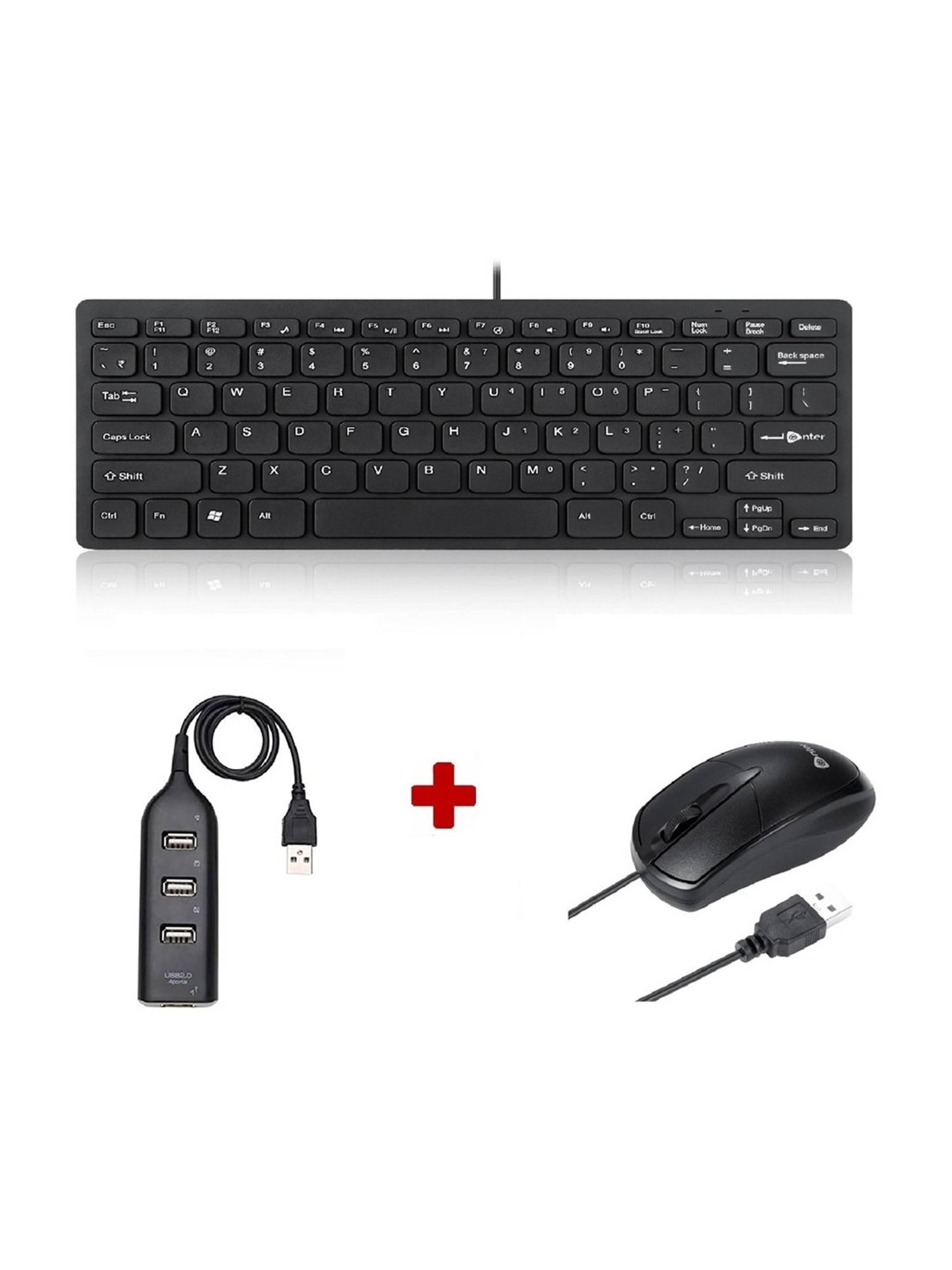 Enter Typist Mini Wired Keyboard + Slider Wired Mouse + U4P USB Hub Combo Set (Black)