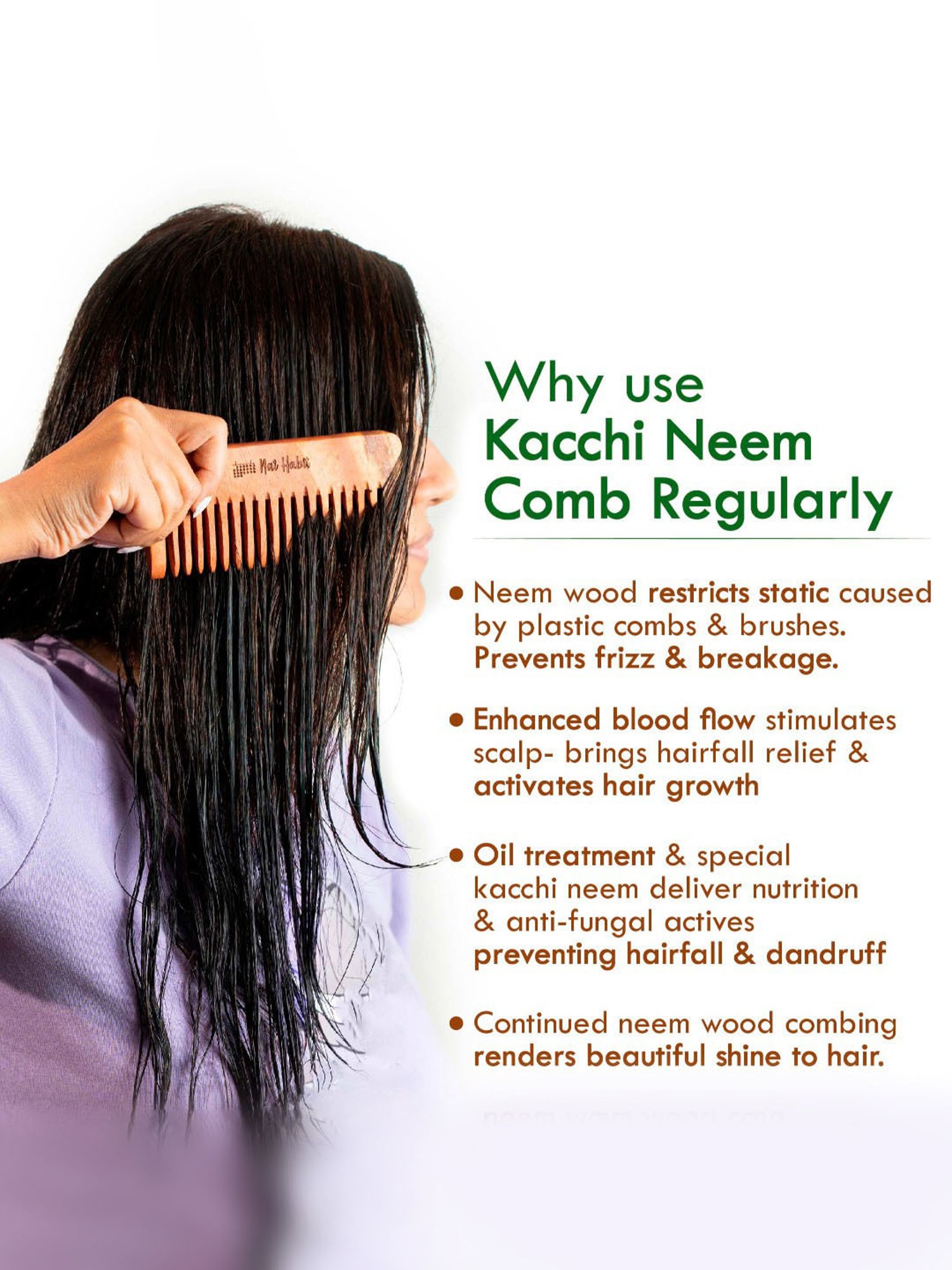 Nat Habit Kacchi Neem Wooden Wide Tooth Comb - Small