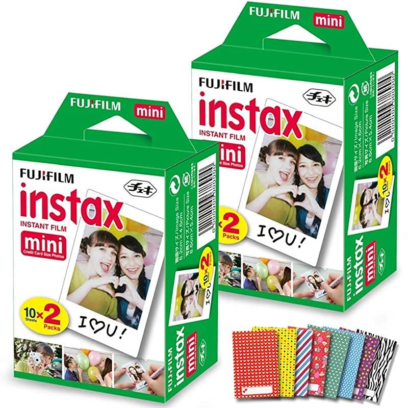 Instax Mini Instant Film 2 Pack 2 x 20 40 Photo Sheets + 60 Assorted Colorful Mini Photo Stickers for  Instax Mini 11 9 and 8 Camera Fuji SP1 SP2 Polaroid Film