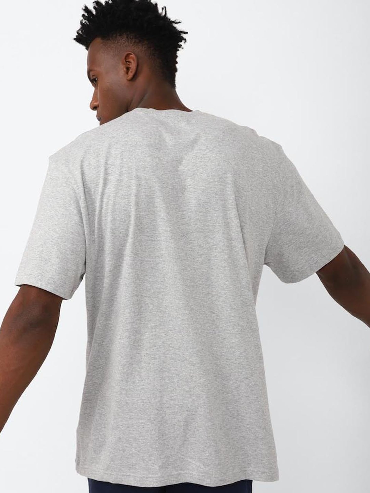 Reebok Grey Cotton Regular Fit Printed T-Shirt