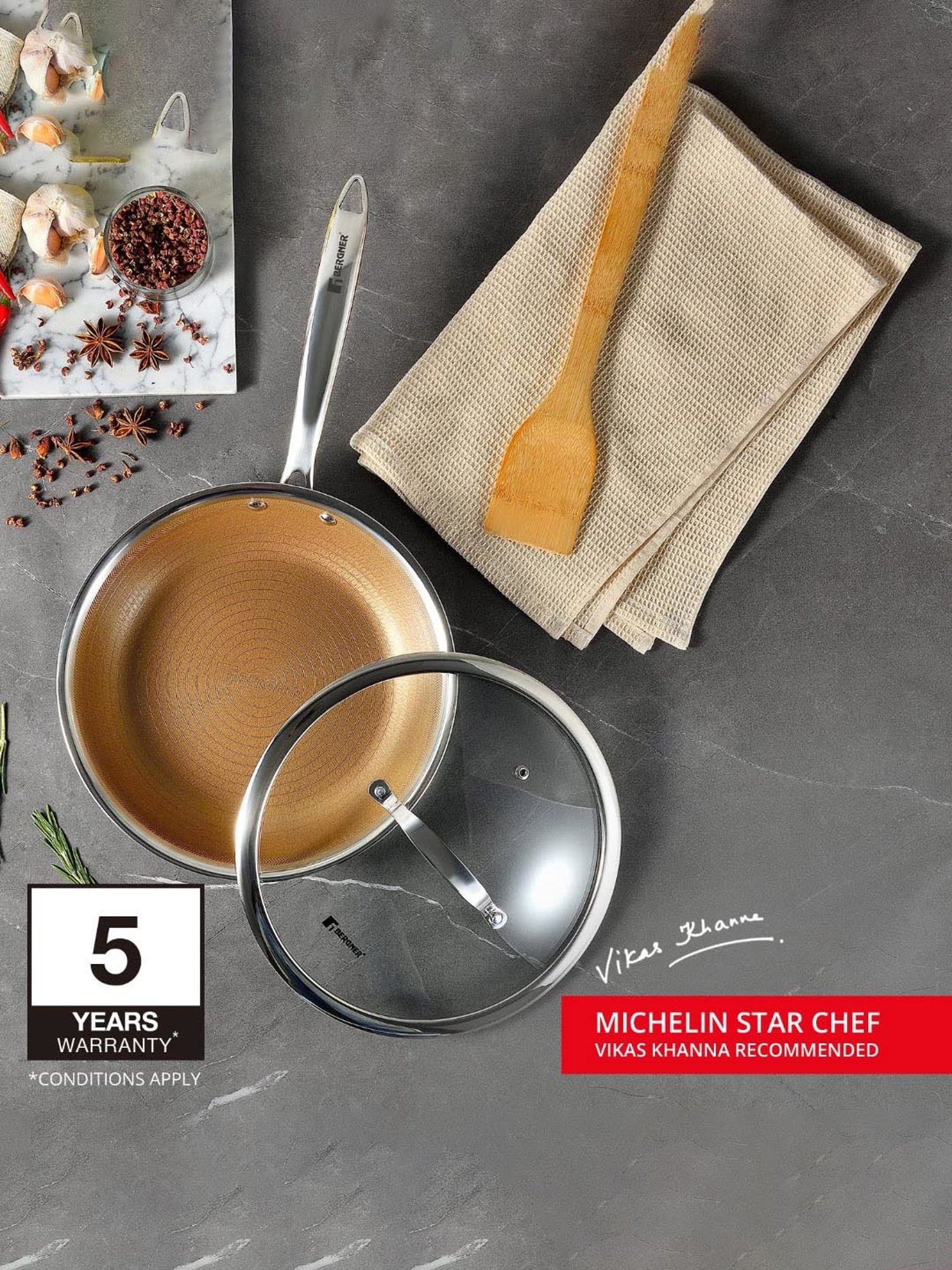 Bergner Giro Gold Gold Non Stick Stainless Steel Induction Base Frypan - 24 cm