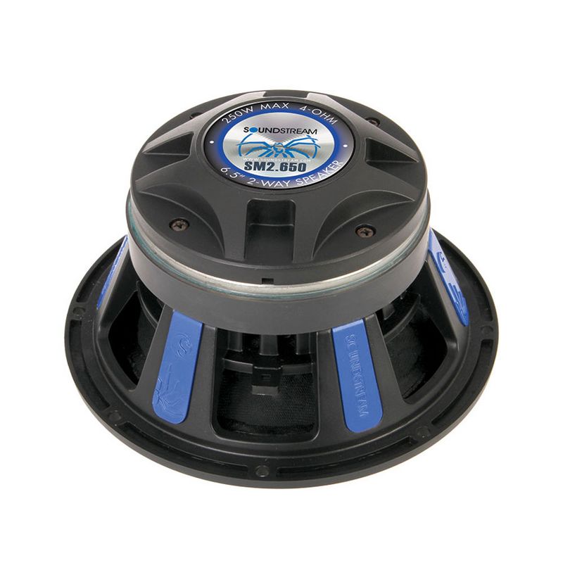 Soundstream SM2.650 6.5 Inch 2 Way 250 Watt Pro Audio Low Distortion Midrange Speaker Pair for Car Truck Vehicle Sound System, Black/Blue (Pair)