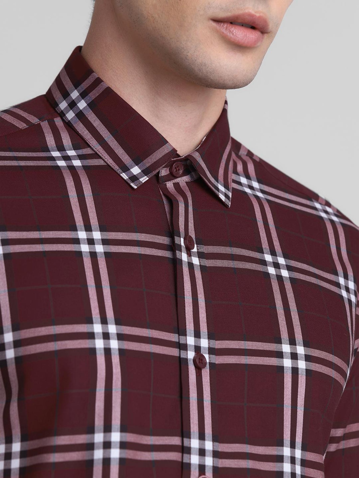 Jack & Jones Pomegranate Cotton Slim Fit Checks Shirt