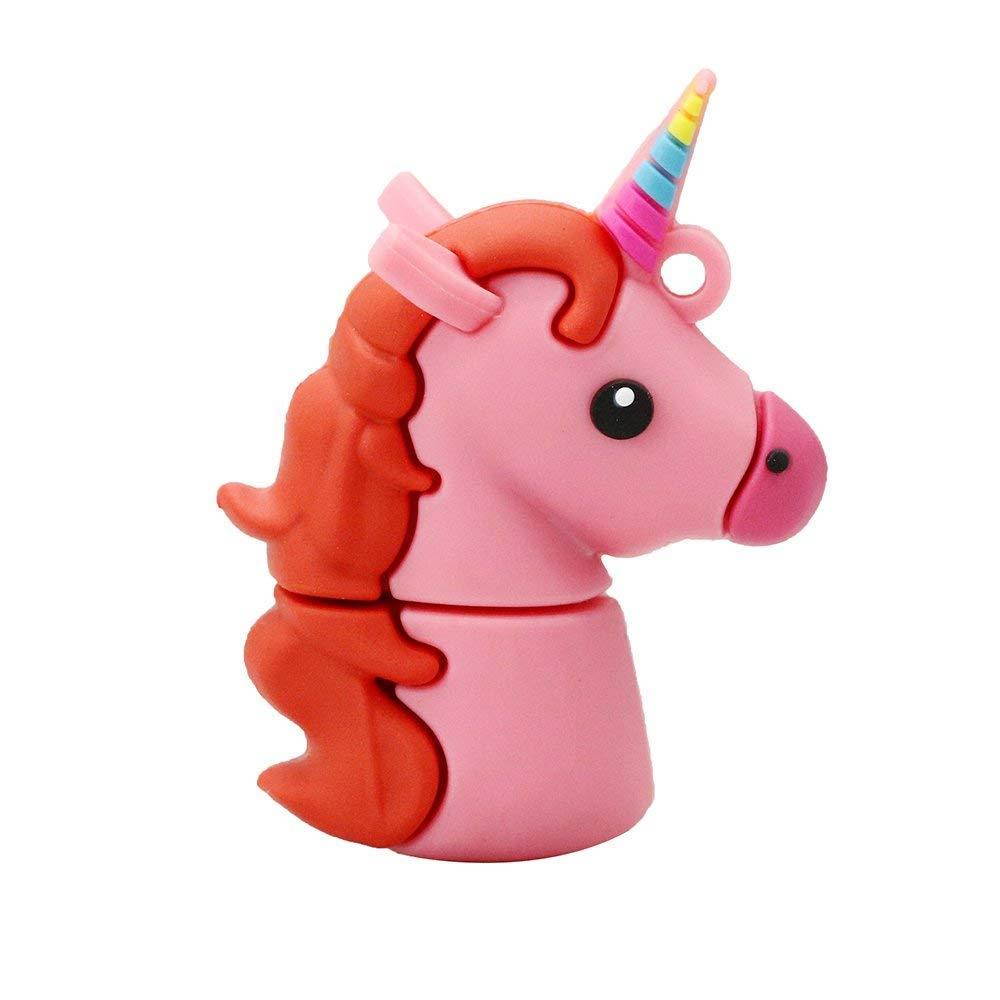 Novelty Pink Unicorn Shape Design 32GB USB 2.0 Flash Drive Cute Memory Stick Horse Thumb Drive Data Storage Pendrive Cartoon Jump Drive Gift