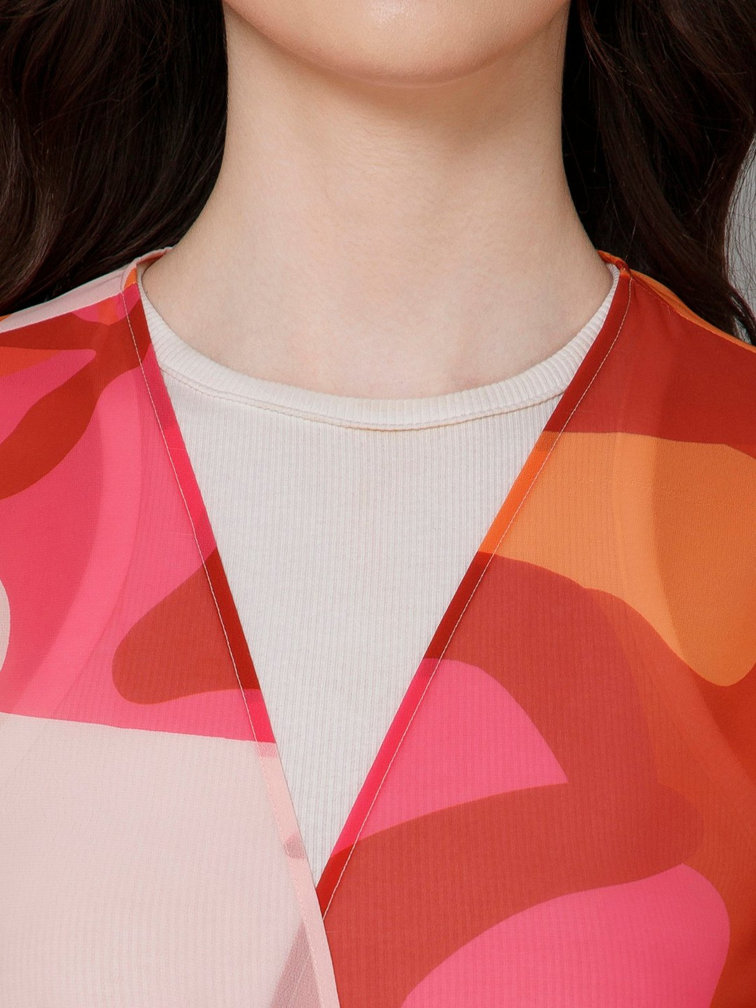 PURYS Red & Orange Printed Kimono