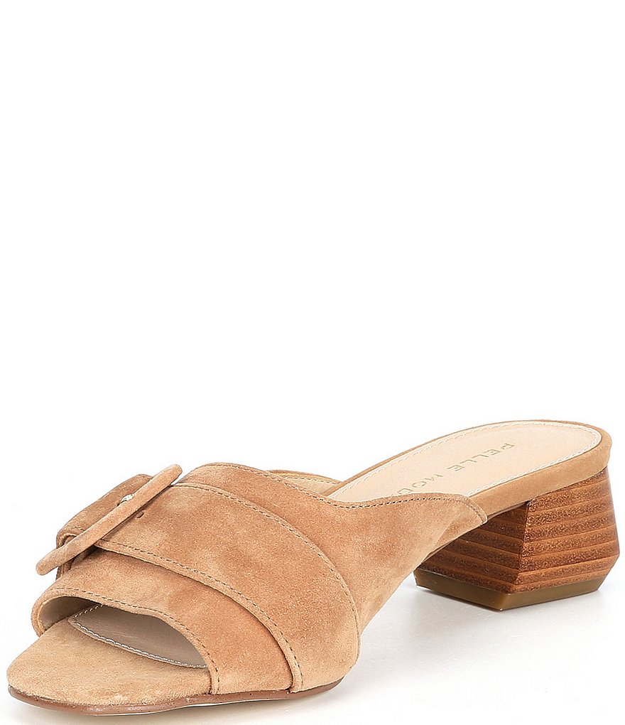 Pelle Moda Tala Suede Buckle Block Heel Mules