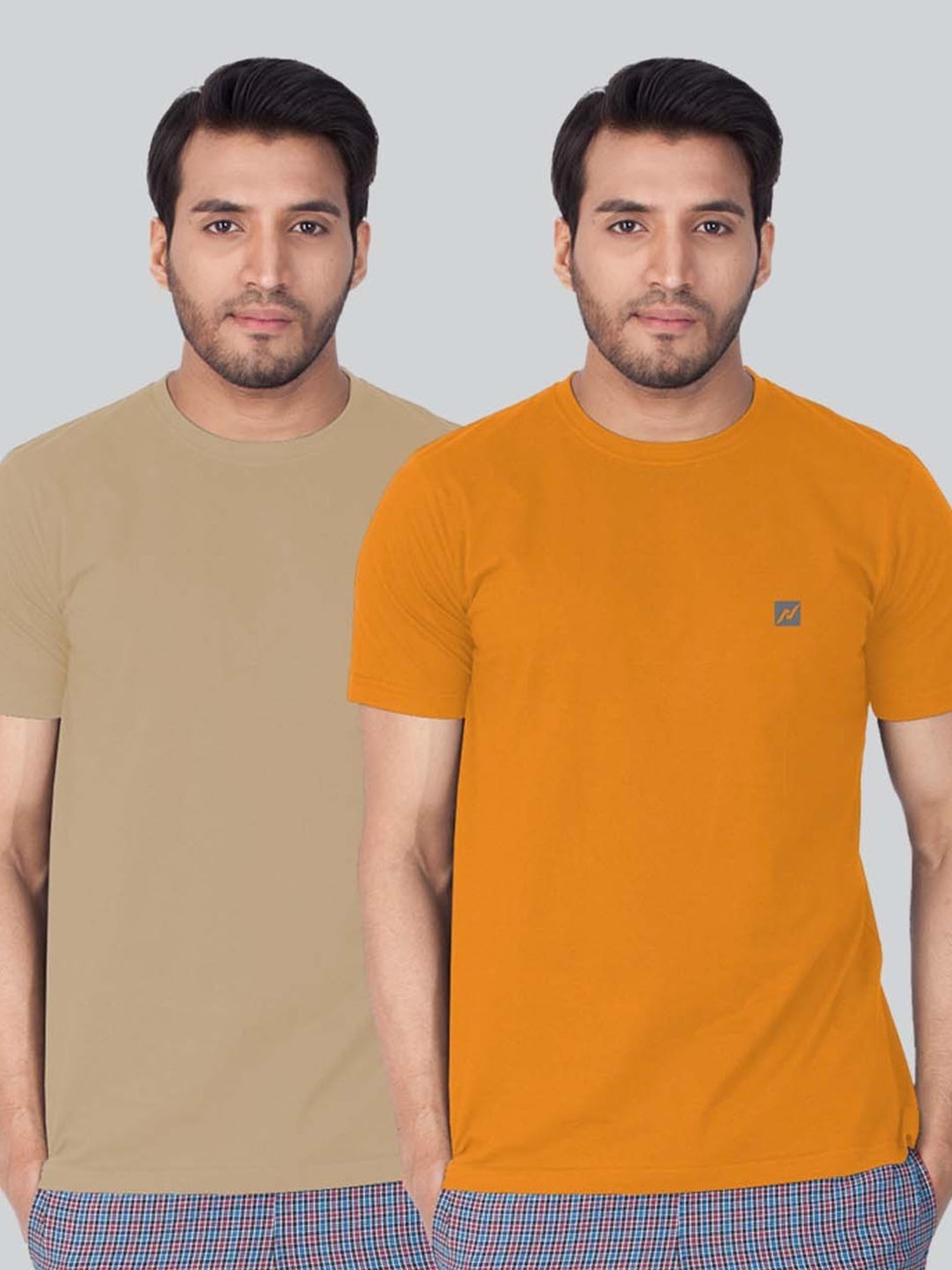 Lux Nitro Tan & Orange Regular Fit T-Shirt Pack of - 2