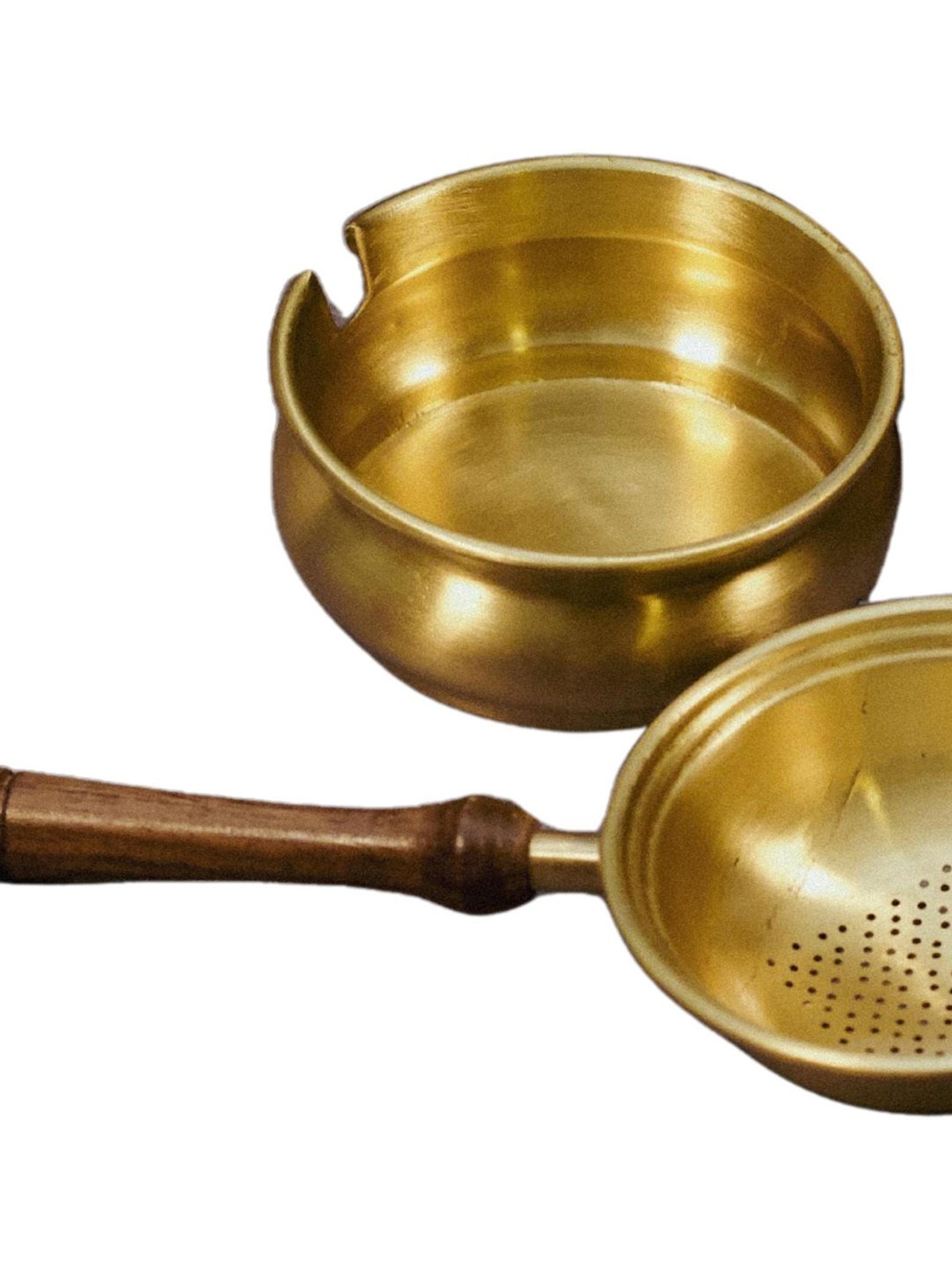 Ambi Exquisite Matte Finish 2 Pc Brass Large Tea Strainer With Resting Pot