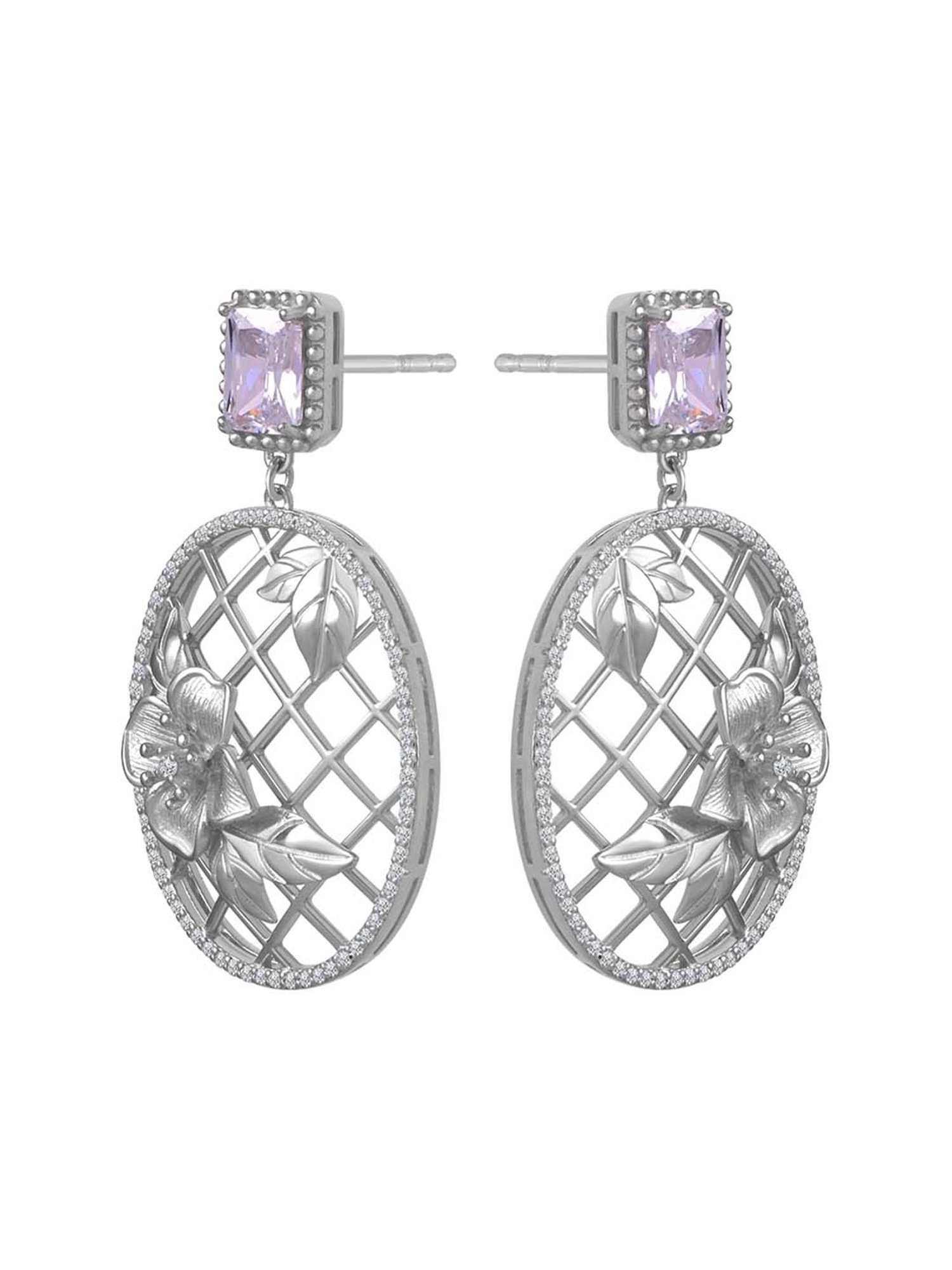 Rihi by P.C. Chandra Jewellers 92.5 Sterling Silver Oval Drop Earrings for Women & Girls