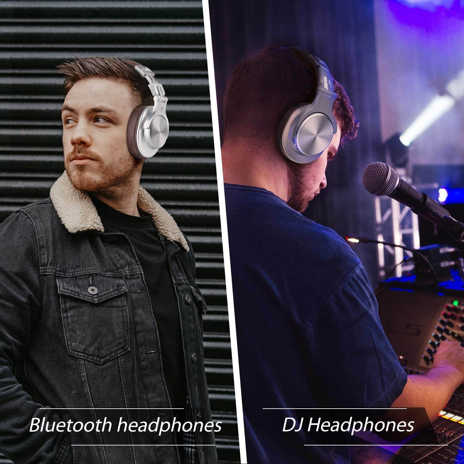 OneOdio A70 Bluetooth Over Ear Headphones Studio Headphones with Shareport Foldable Wired and Wireless Professional Recording Headphones with Stereo Sound for Electric Drum Piano Guitar (Silver)