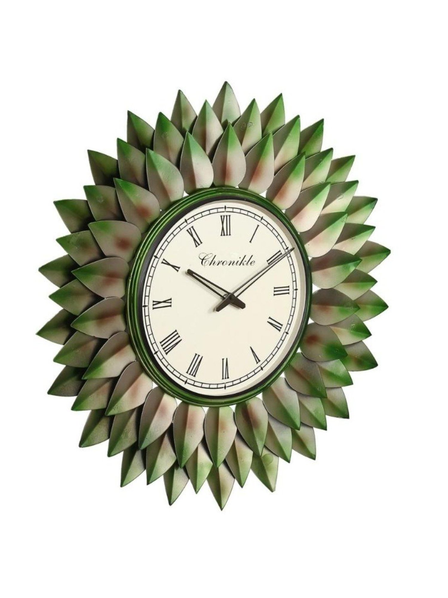 CHRONIKLE Sun Burst Design Green Iron Roman Number Analog Wall Clock
