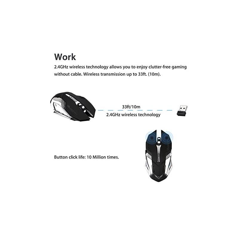 Wireless Optical Gaming Mouse w/USB Receiver, 7 Color Changing Wireless Laptop Mouse, Rechargeable Game Mice with 4 Adjustable CPI Levels for PC, Laptop, Computer, Gaming Players