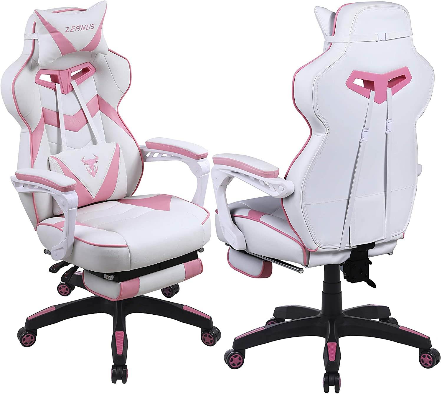 Zeanus Gaming Chair for Adults Green, Gaming Chair with Footrest, Massage Computer Gaming Chair, Reclining Gaming Desk Chair, Big and Tall Video Gaming Chair, Racing Style Chair, E-Sports Gamer Chair
