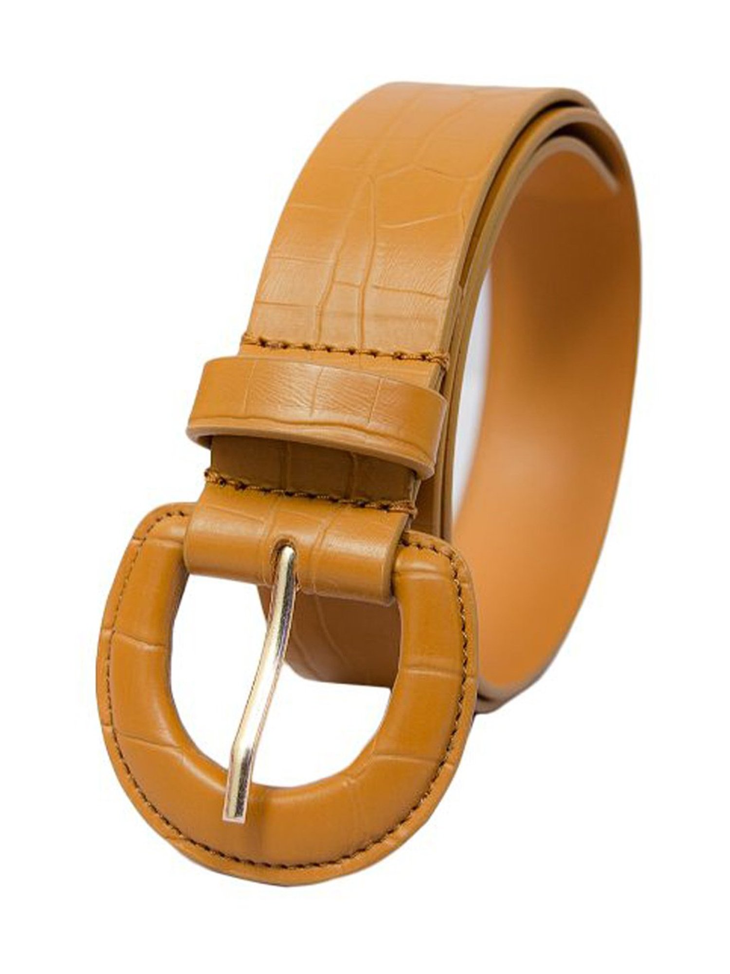 BELWABA Tan Textured Leather Casual Belt for Women