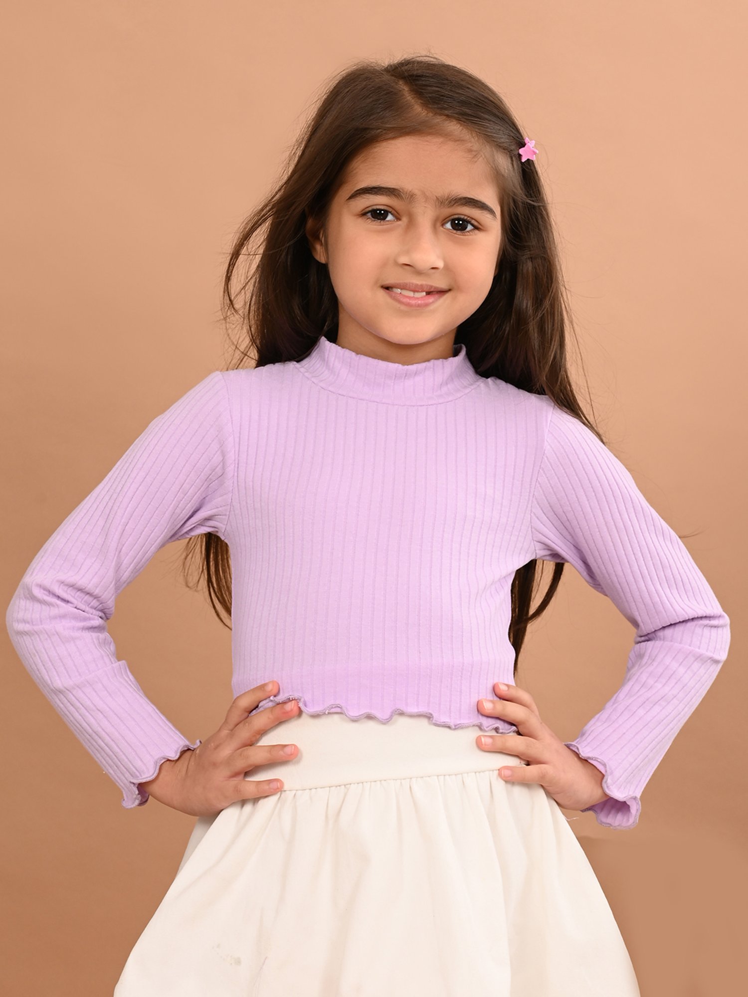 LilPicks Kids Lilac Solid Full Sleeves Crop Top