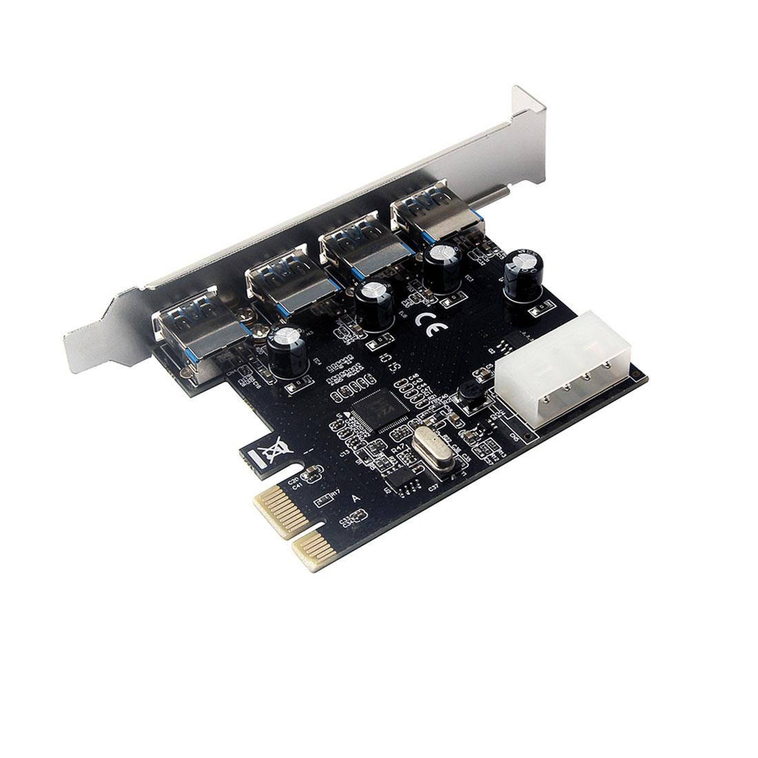 4 Port USB 3.0 PCI-e Expansion Card PCI Express PCIe USB 3.0 Hub Adapter 5Gbps Riser Controller Extender with 4Pin Power