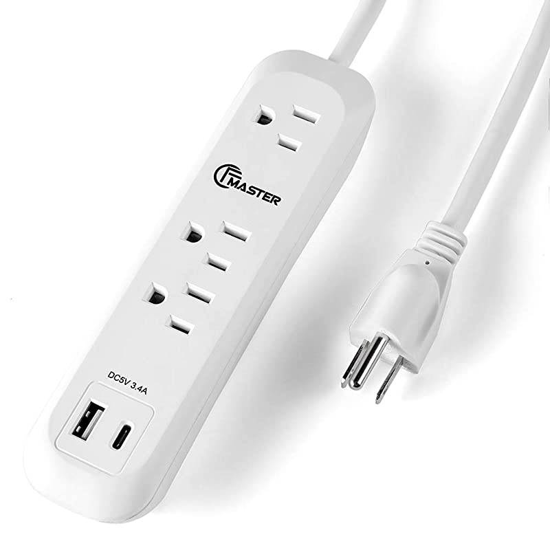 Fast Charger Power Strip Surge Protector Wall Outlets with 6FT Cord Straight Plug 3 AC Outlets 2 Smart IC Outlets34A 5V White