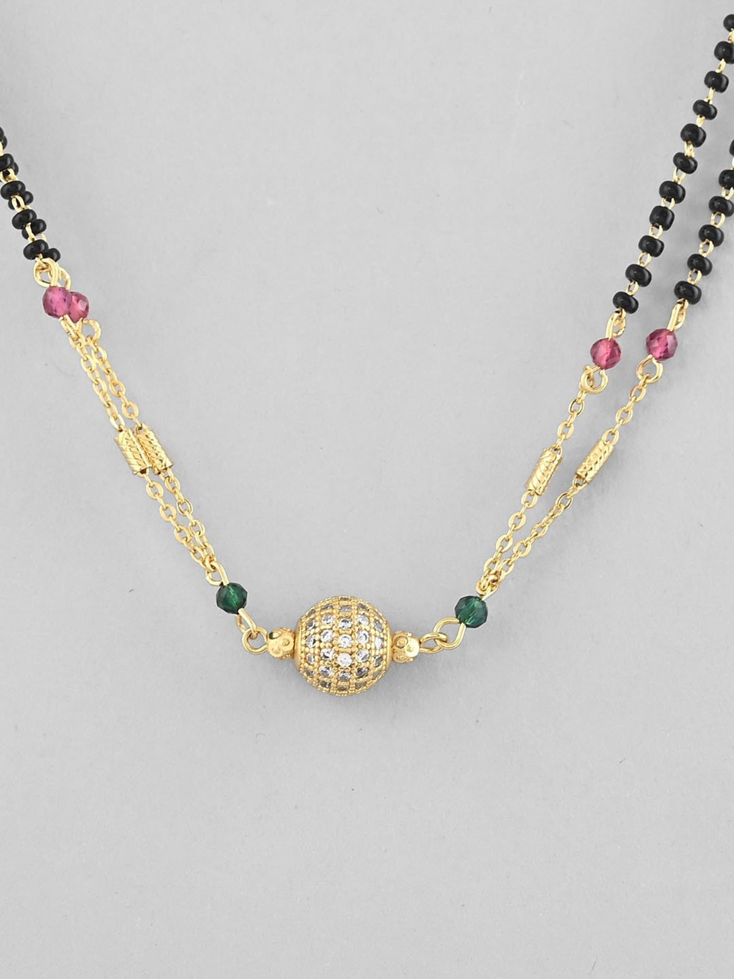 VOJ Gold-Plated Ad-Studded & Beaded Layered Mangalsutra for Women