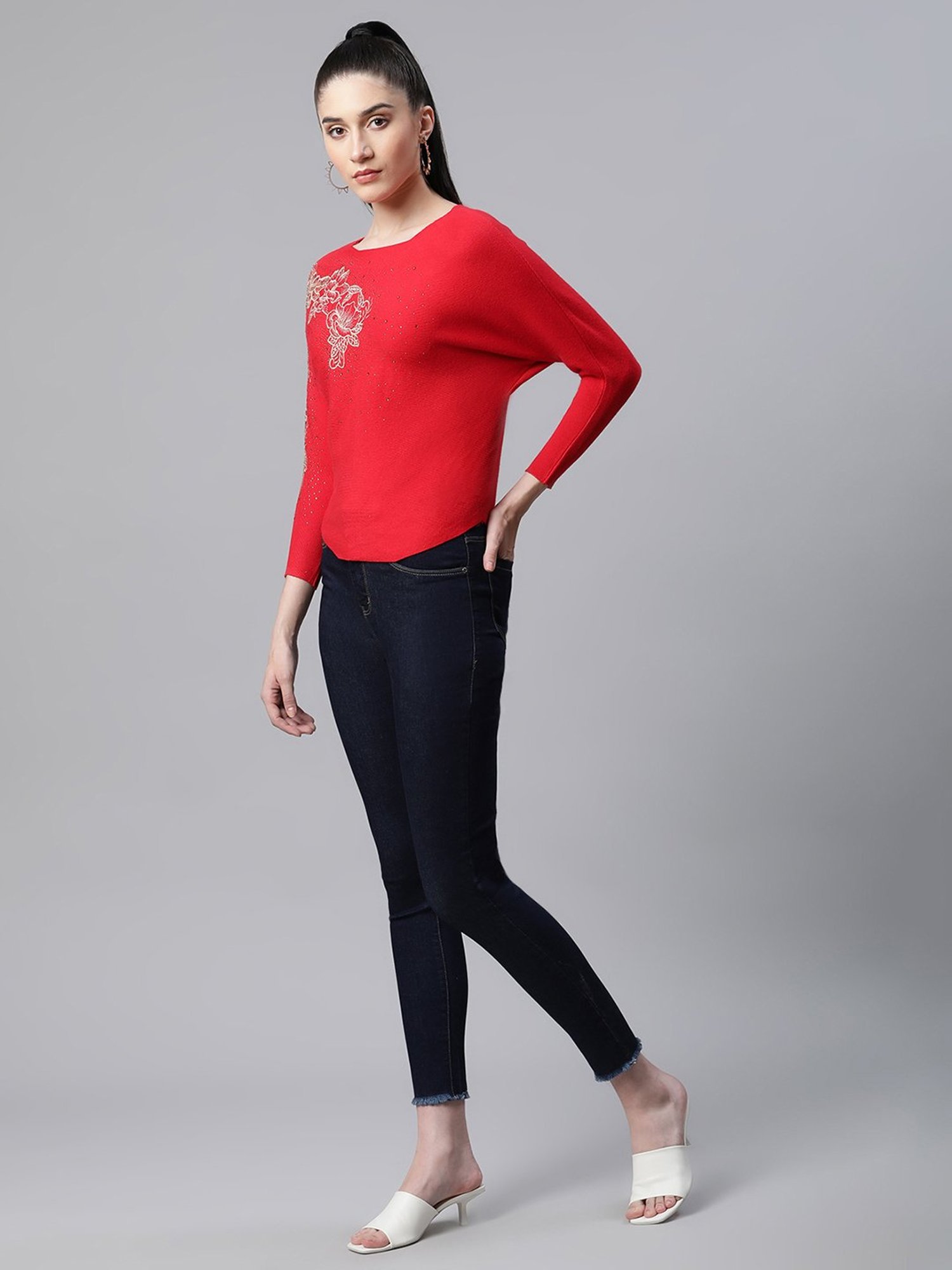 Global Republic Red Knitted Embellished Top