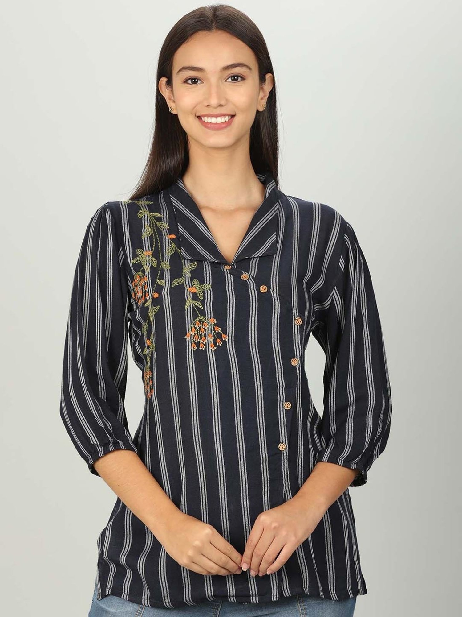 Mustard Navy Striped Shirt