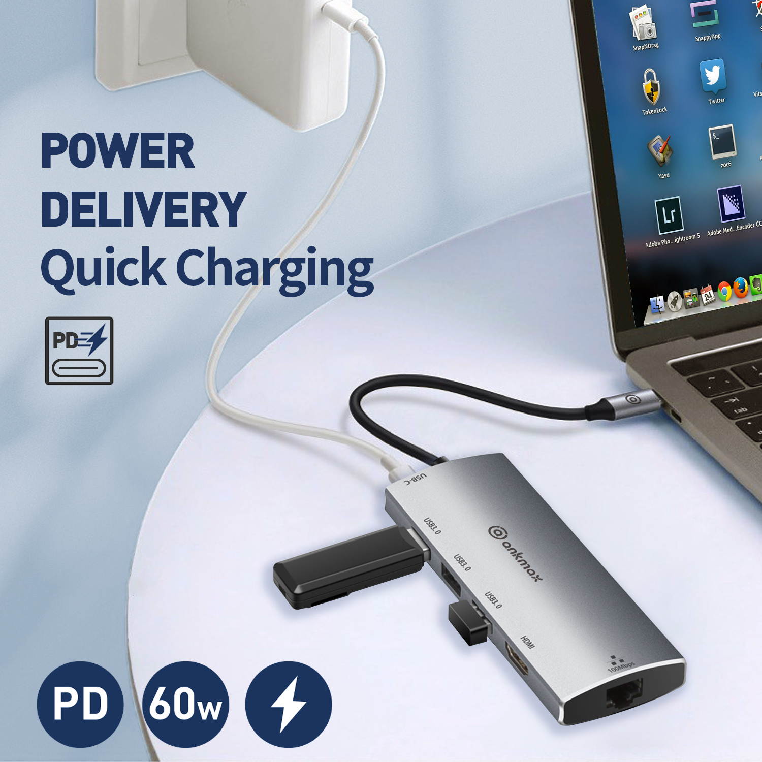 USB C Hub Ethernet Adapter Ankmax P631HG USB Type C multiport Hub with 4K HDMI, 1Gbps Ethernet Port, 3 USB 3.1, PD Charging for MacBook Pro /Air, iPad Pro and Type C Thunderbolt 3 Laptops