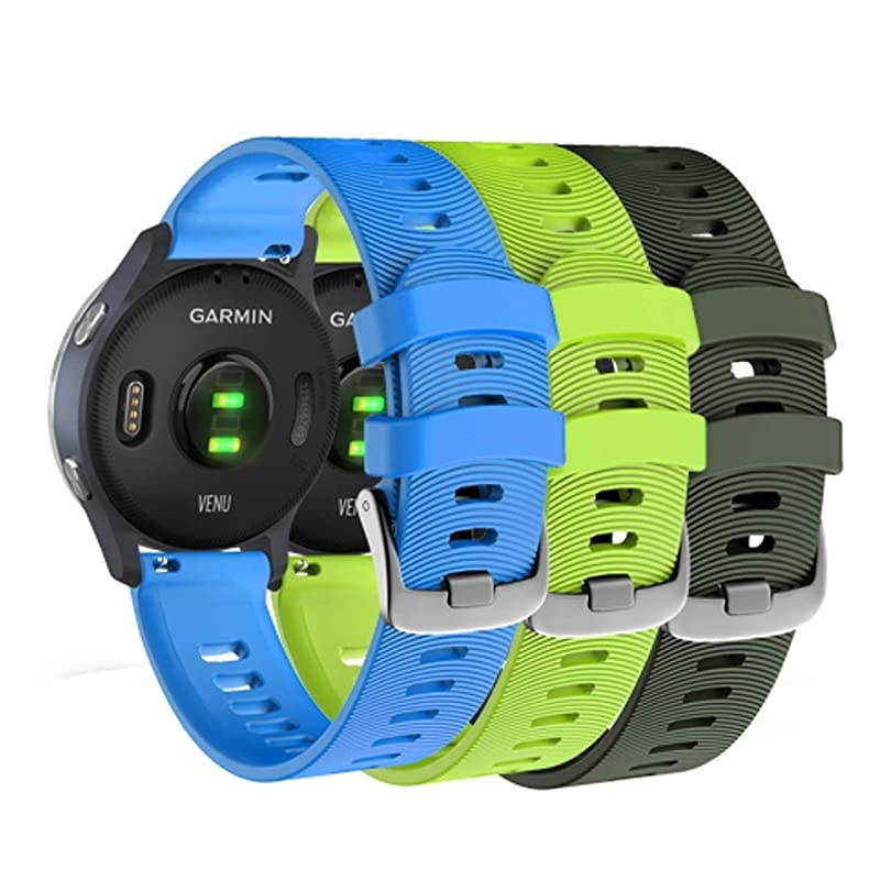 Garmin Venu GPS Smartwatch with AMOLED Display and Included  3 Straps Bundle (Granite Blue/Silver, Blue/Lime/Khaki)