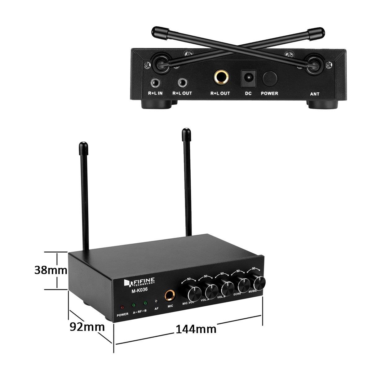 Fifine UHF Dual Channel Wireless Handheld Microphone, Easy-to-use Karaoke Wireless Microphone System-K036