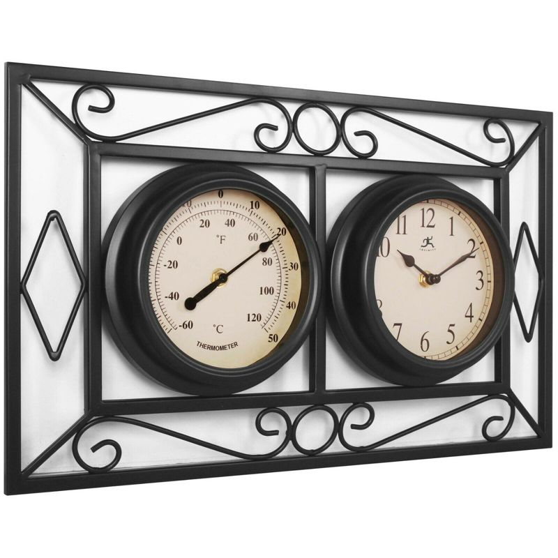 18"  Metal Outdoor / Indoor Atomic Clock with Thermometer - Weathered Black Finish - Acurite