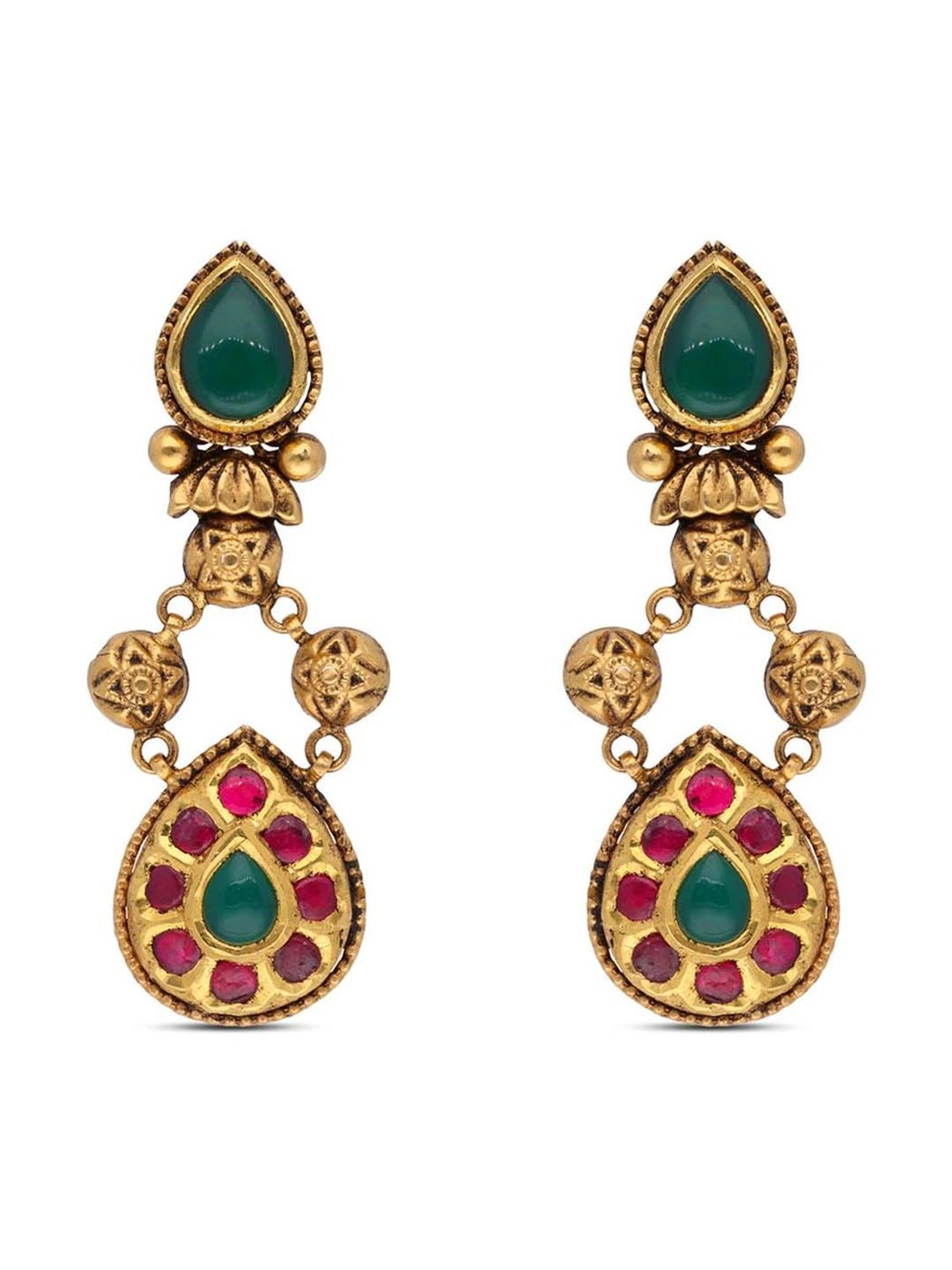 CKC Opulent Gold Oxidized Drops Set with Color Gemstone in Kundan Setting