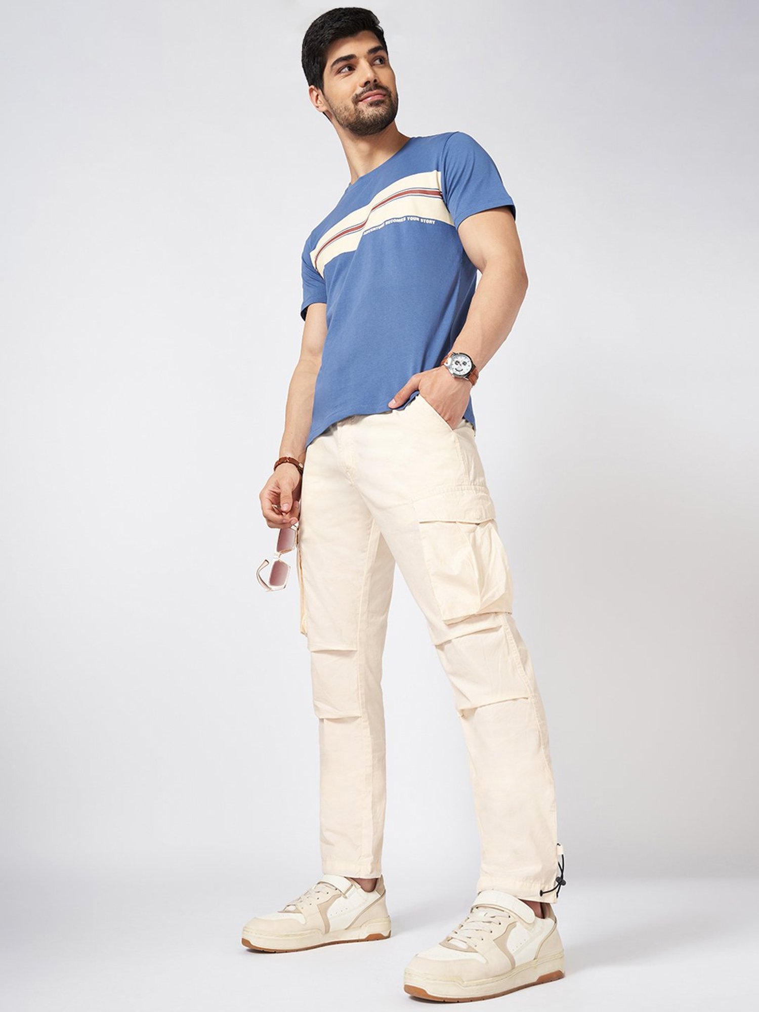 Urban Ranger by Pantaloons Ivory Cotton Regular Fit Solid Cargo