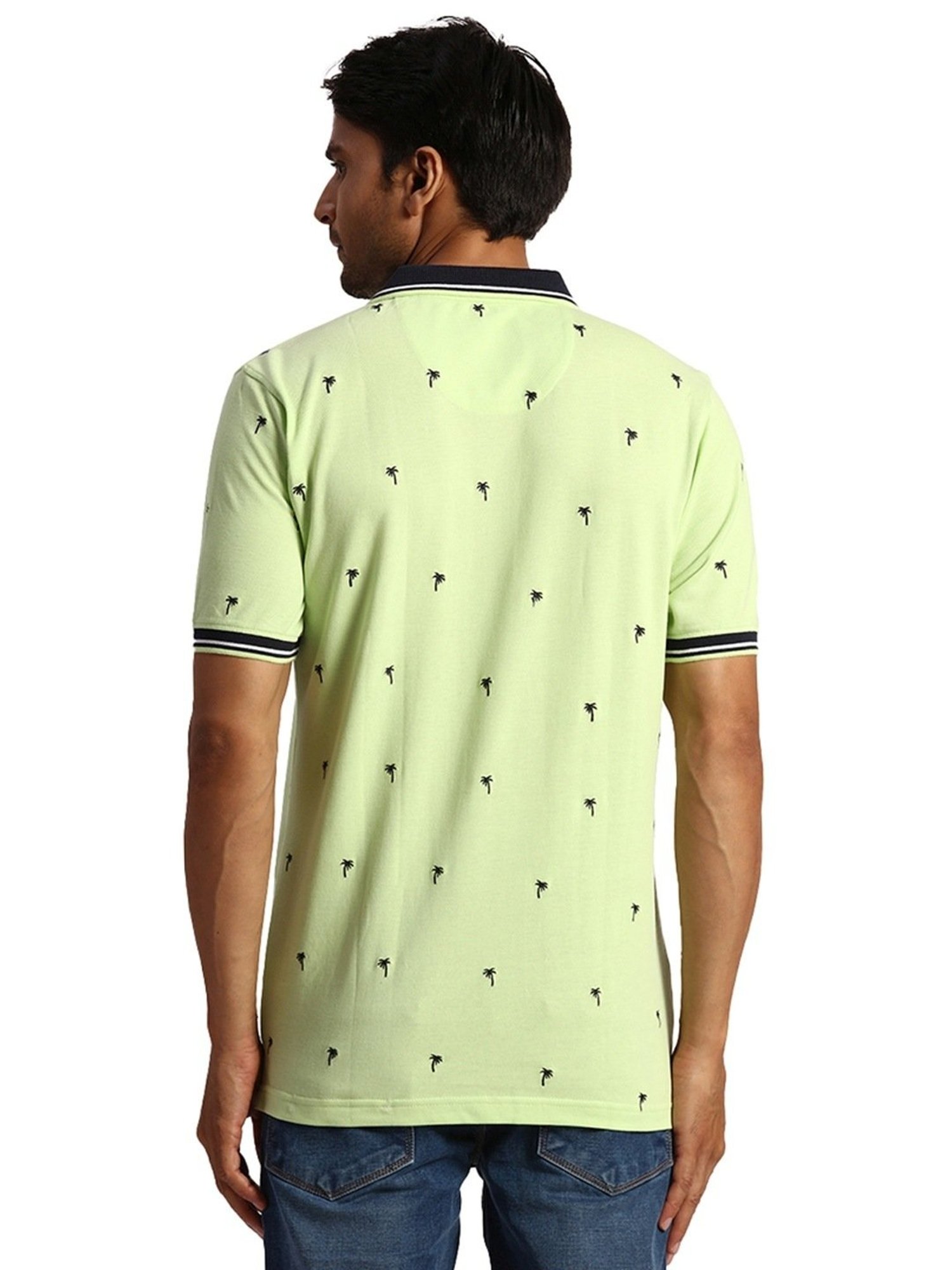 ColorPlus Green Cotton Tailored Fit Printed Polo T-Shirt