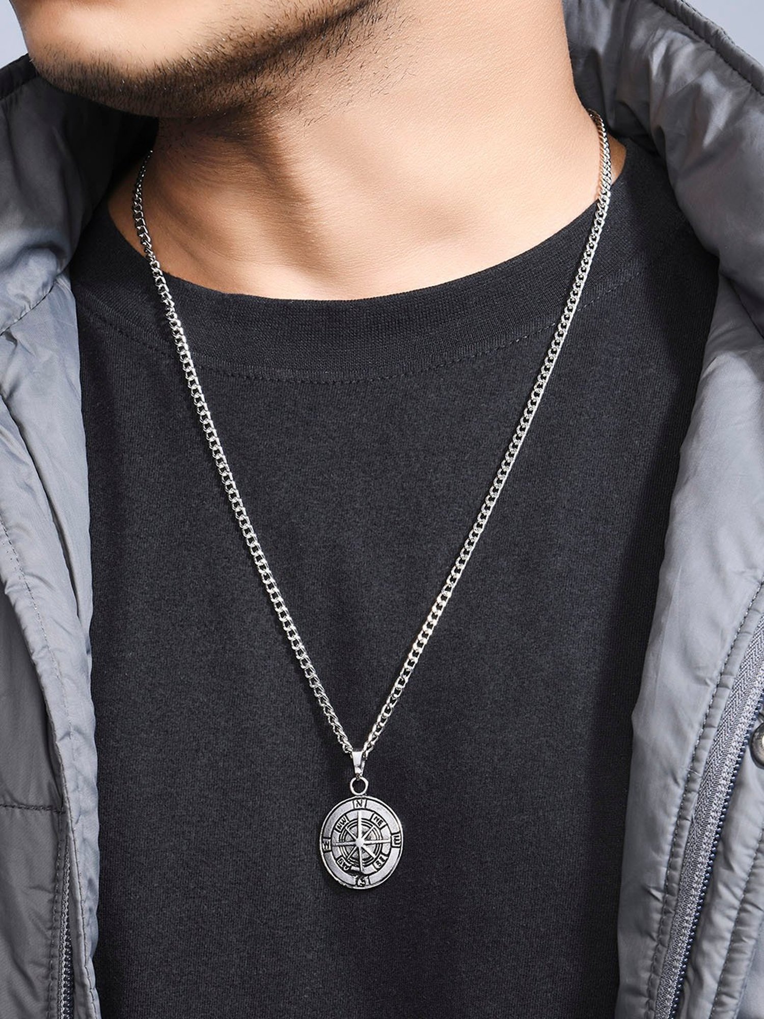 The Bro Code Silver-Plated Compass Pendant Necklace for Men