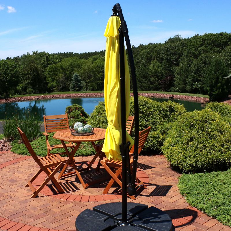 Sunnydaze Outdoor Steel Cantilever Offset Patio Umbrella with Air Vent, Crank, and Base - 9' - Sunshine
