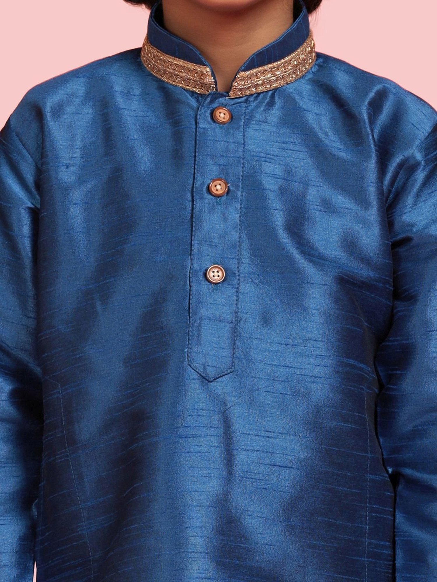 AJ Dezines Kids Blue & White Embroidered Full Sleeves Kurta Set