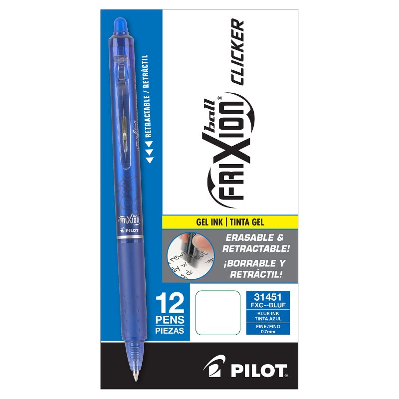 Pilot 12ct Frixion Clicker Erasable Retractable Gel Pens Fine Point 0.7mm Blue