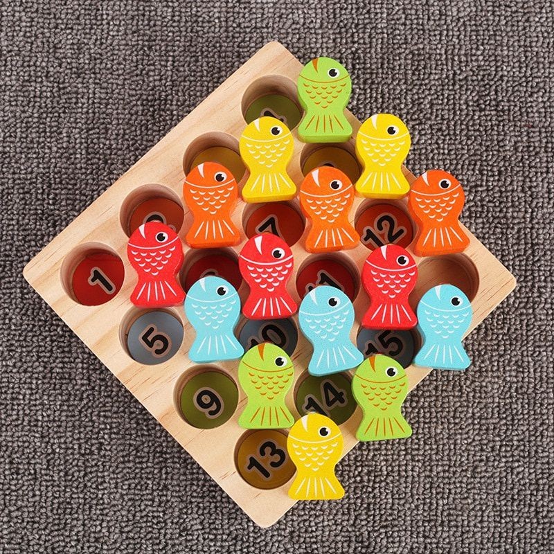 Kids wooden digital magnetic fishing game educational toys for children children's games fish toy magnet fishing for children